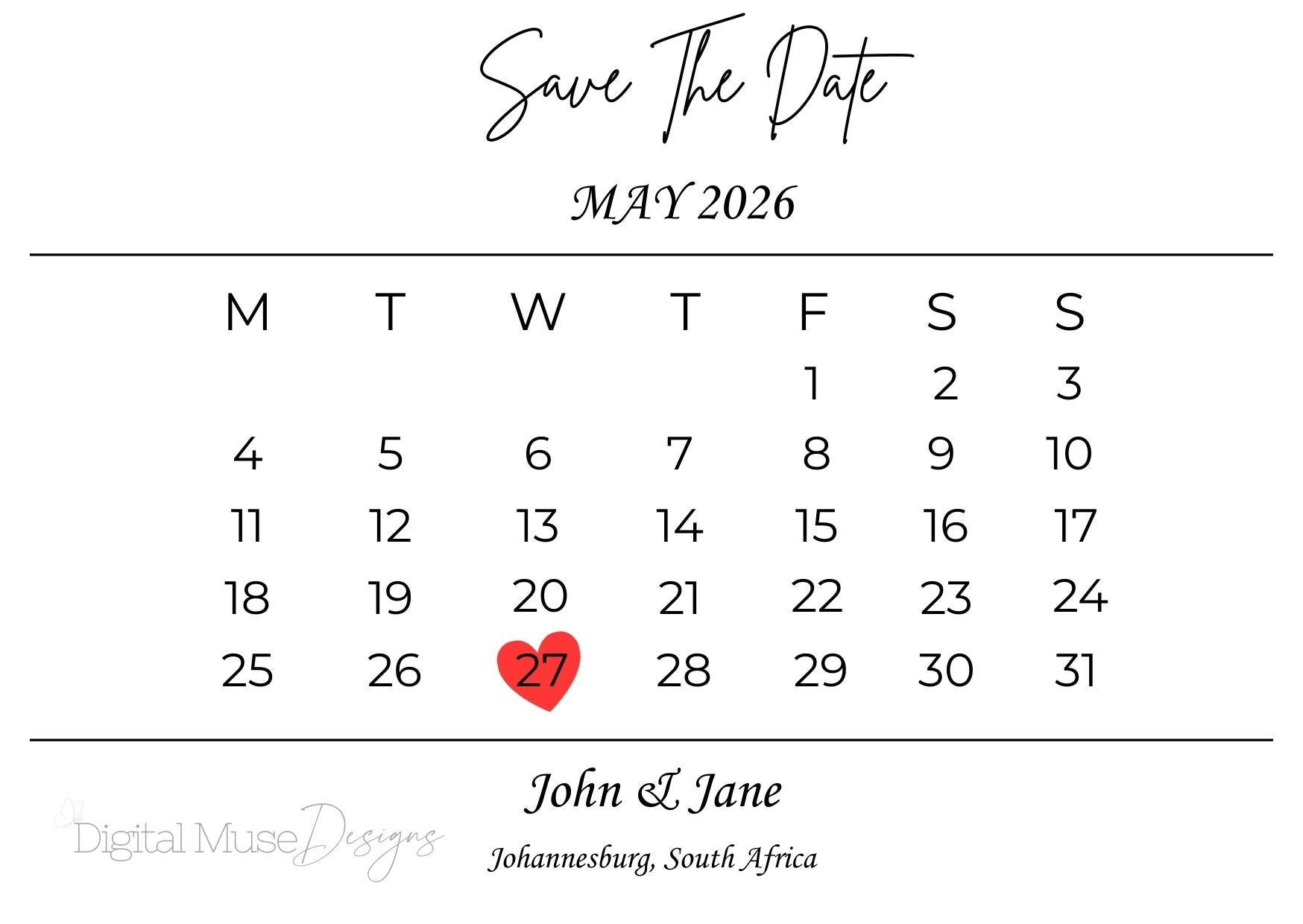 Calendar Save The Date